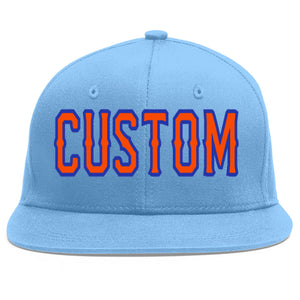 Casquette de baseball personnalisée bleu clair orange-royal Flat Eaves Sport