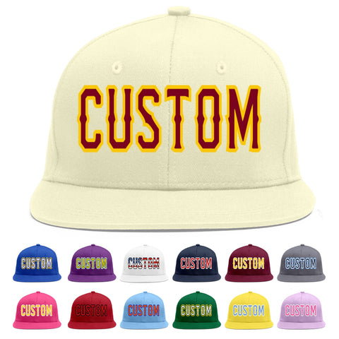 Custom Cream Crimson-Gold Flat Eaves Sport Baseball Cap
