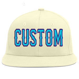 Custom Cream Light Blue-purple Flat Eaves Sport Baseball Cap