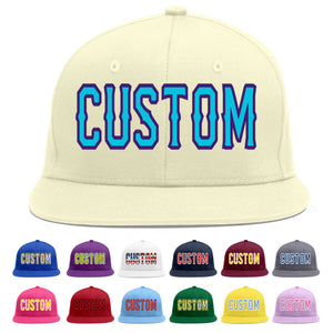 Custom Cream Light Blue-purple Flat Eaves Sport Baseball Cap