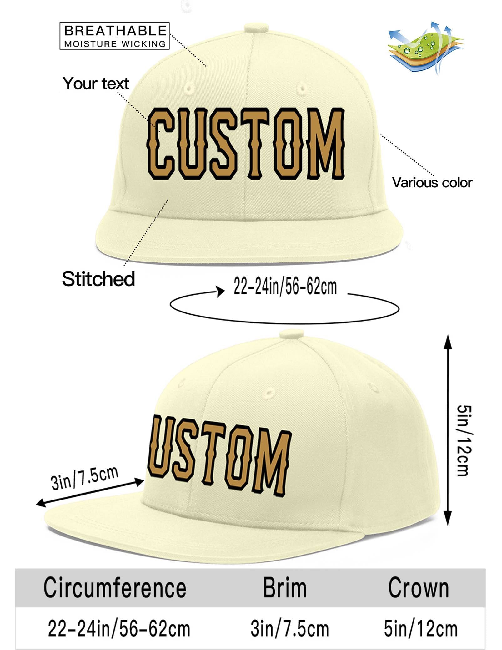 Custom Cream Old Gold-Black Flat Eaves Sport Baseball Cap