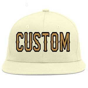 Custom Cream Old Gold-Black Flat Eaves Sport Baseball Cap