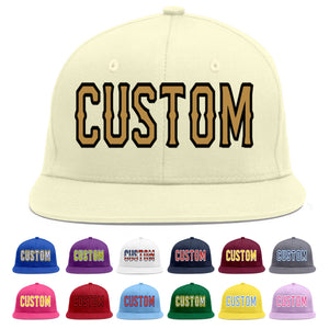 Custom Cream Old Gold-Black Flat Eaves Sport Baseball Cap