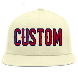 Custom Cream Red-Navy Flat Eaves Sport Baseball Cap