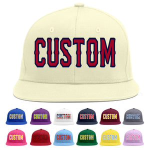 Custom Cream Red-Navy Flat Eaves Sport Baseball Cap