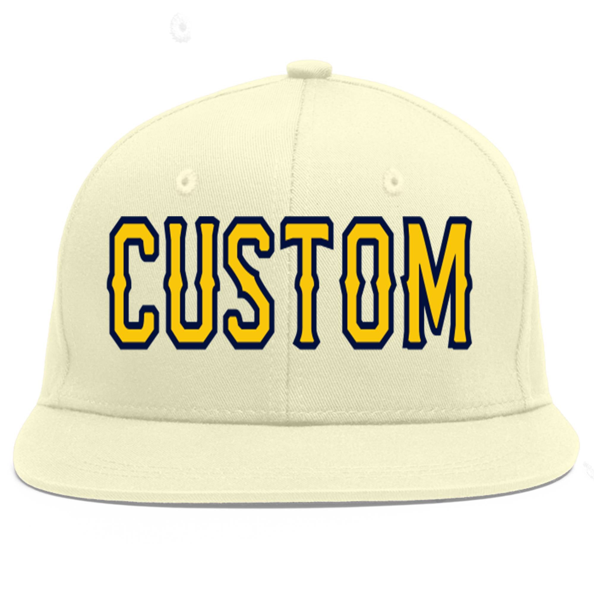 Casquette de baseball sport personnalisée crème or-marine plate Eaves