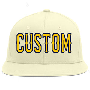 Custom Cream Gold-Navy Flat Eaves Sport Baseball Cap