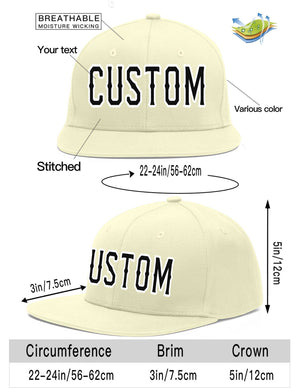 Custom Cream Black-White Flat Eaves Sport Baseball Cap