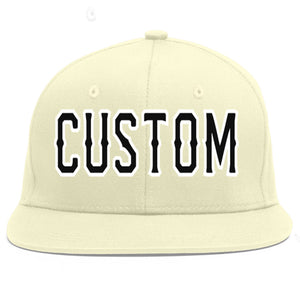 Custom Cream Black-White Flat Eaves Sport Baseball Cap