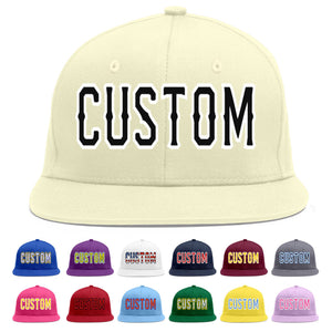 Custom Cream Black-White Flat Eaves Sport Baseball Cap