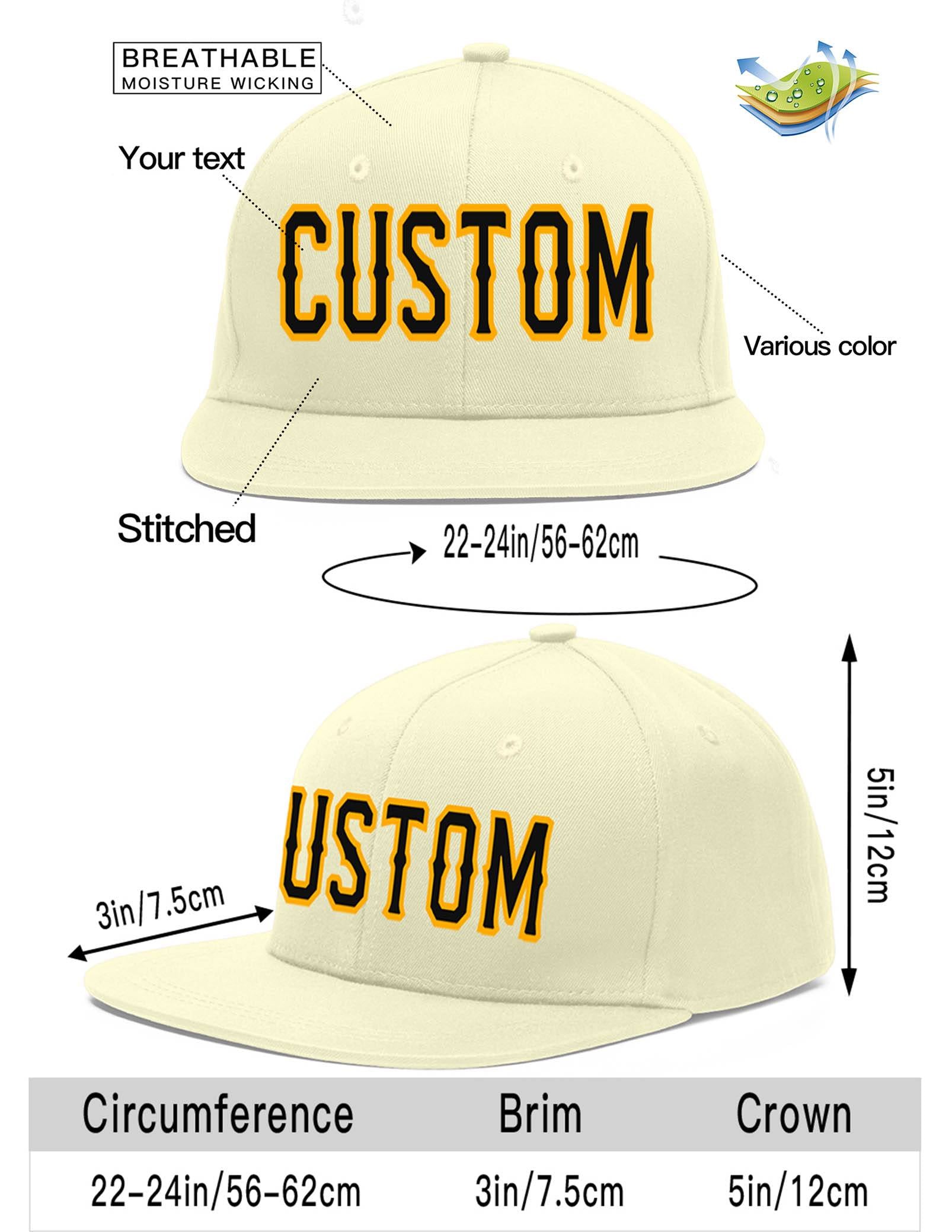 Custom Cream Black-Yellow Flat Eaves Sport Baseball Cap