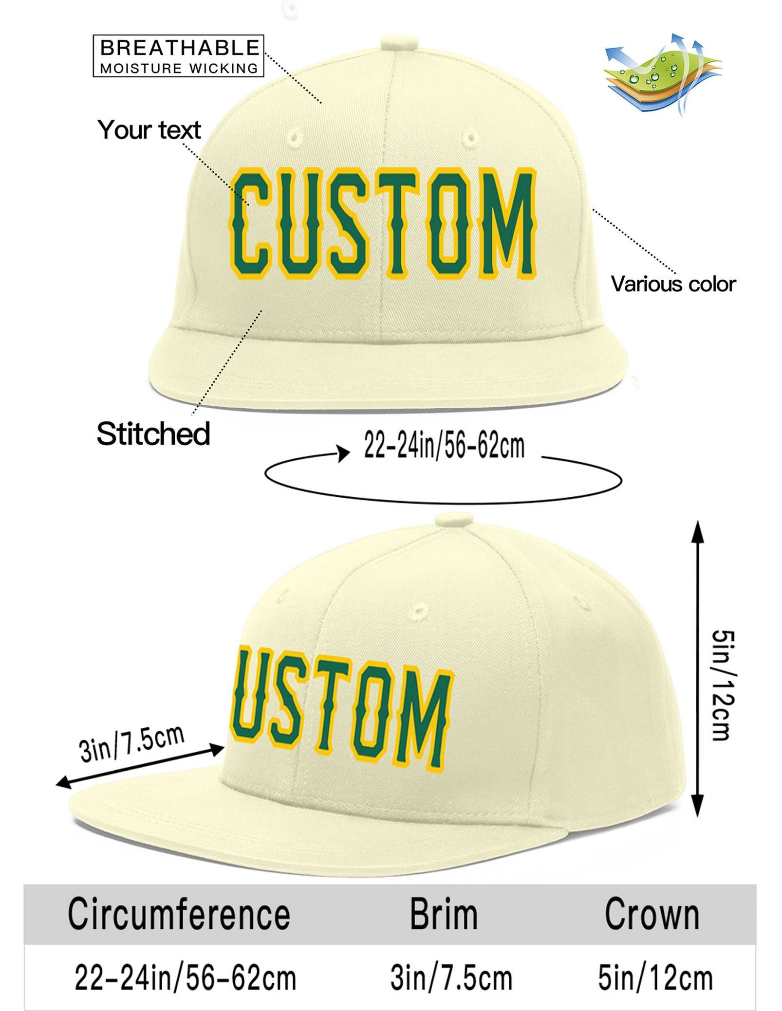 Custom Cream Kelly Green-Gold Flat Eaves Sport Baseball Cap