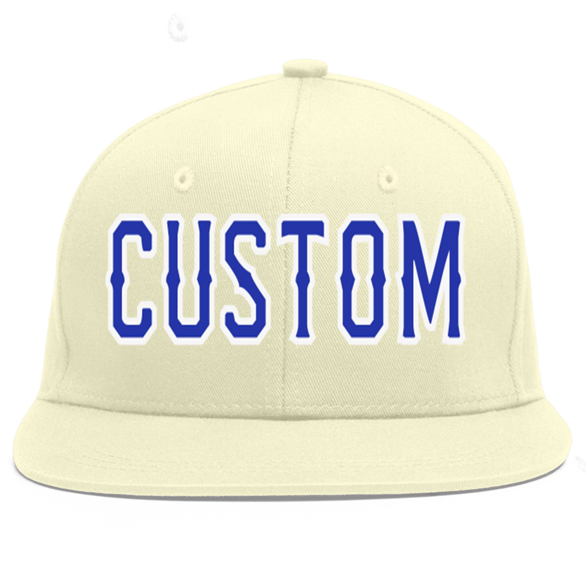 Custom Cream Royal-White Flat Eaves Sport Baseball Cap