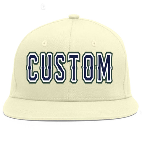 Custom Cream Navy-White Flat Eaves Sport Baseball Cap