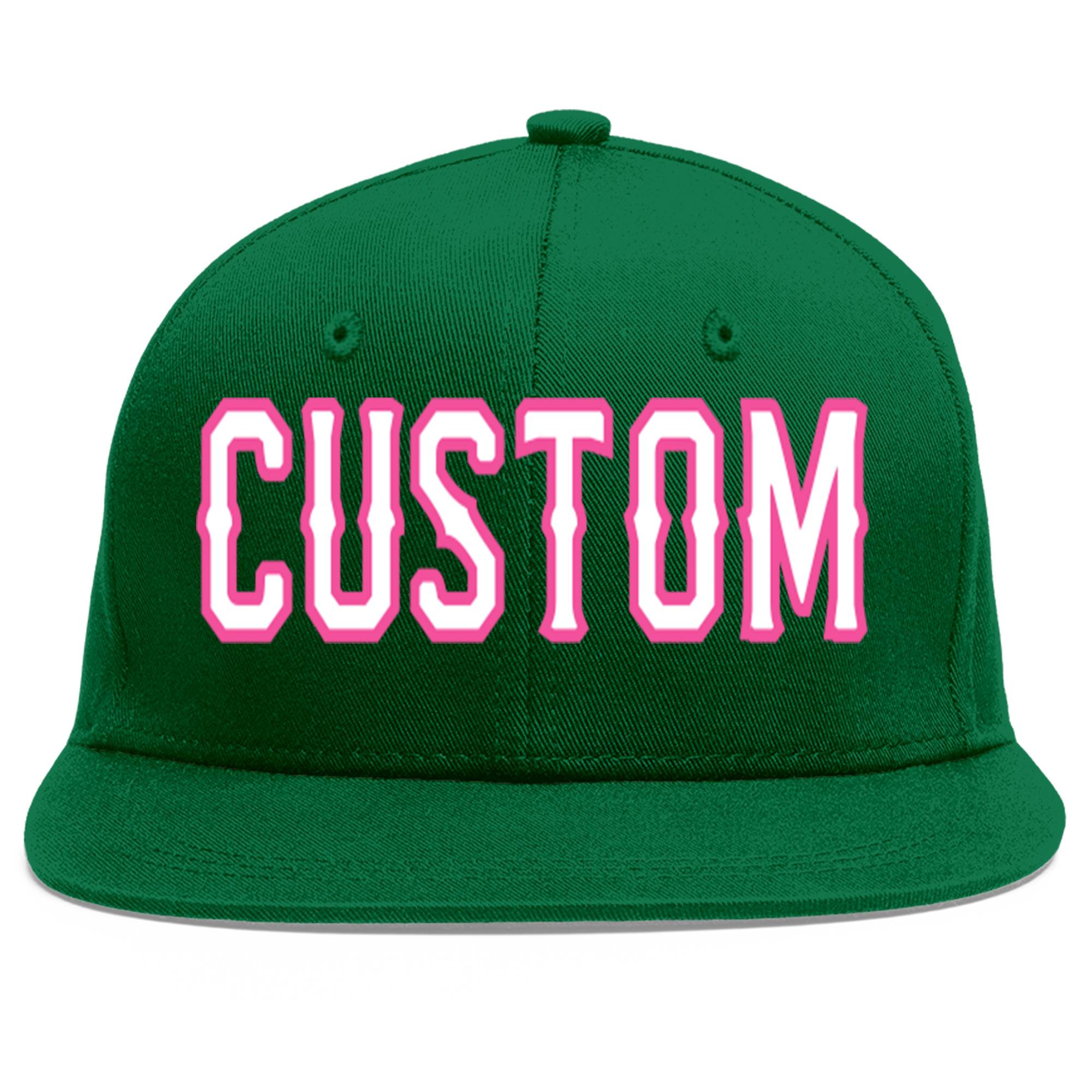 Custom Green White-Pink Flat Eaves Sport Baseball Cap