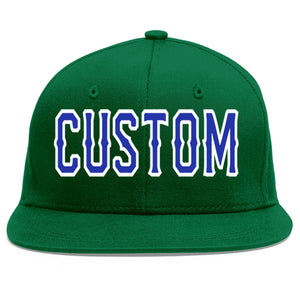 Custom Green Royal-White Flat Eaves Sport Baseball Cap