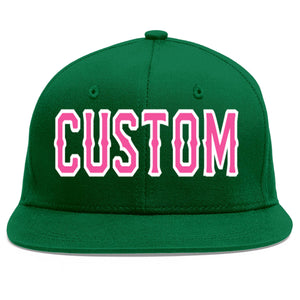 Custom Green Pink-White Flat Eaves Sport Baseball Cap