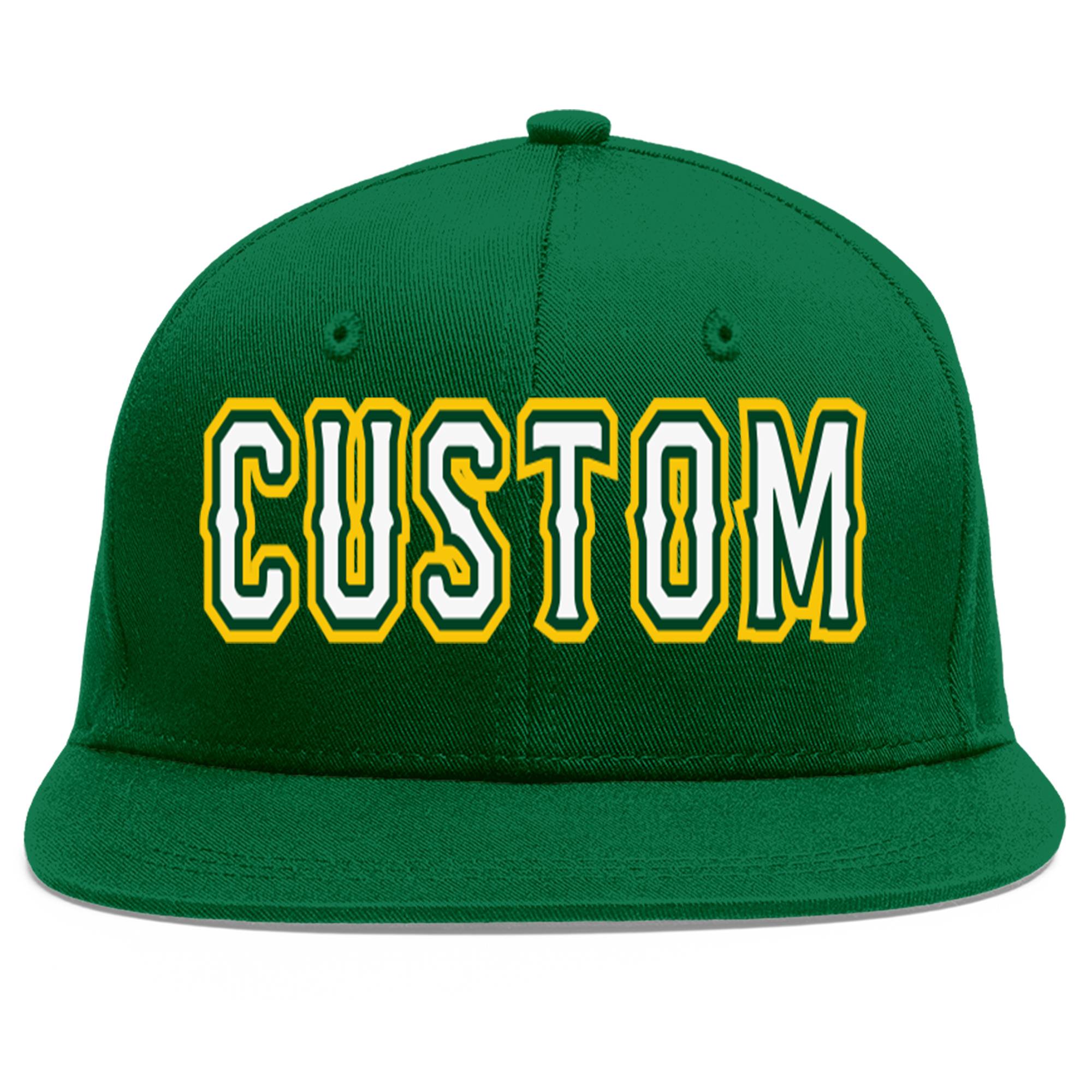 Custom Green White-Kelly Green Flat Eaves Sport Baseball Cap