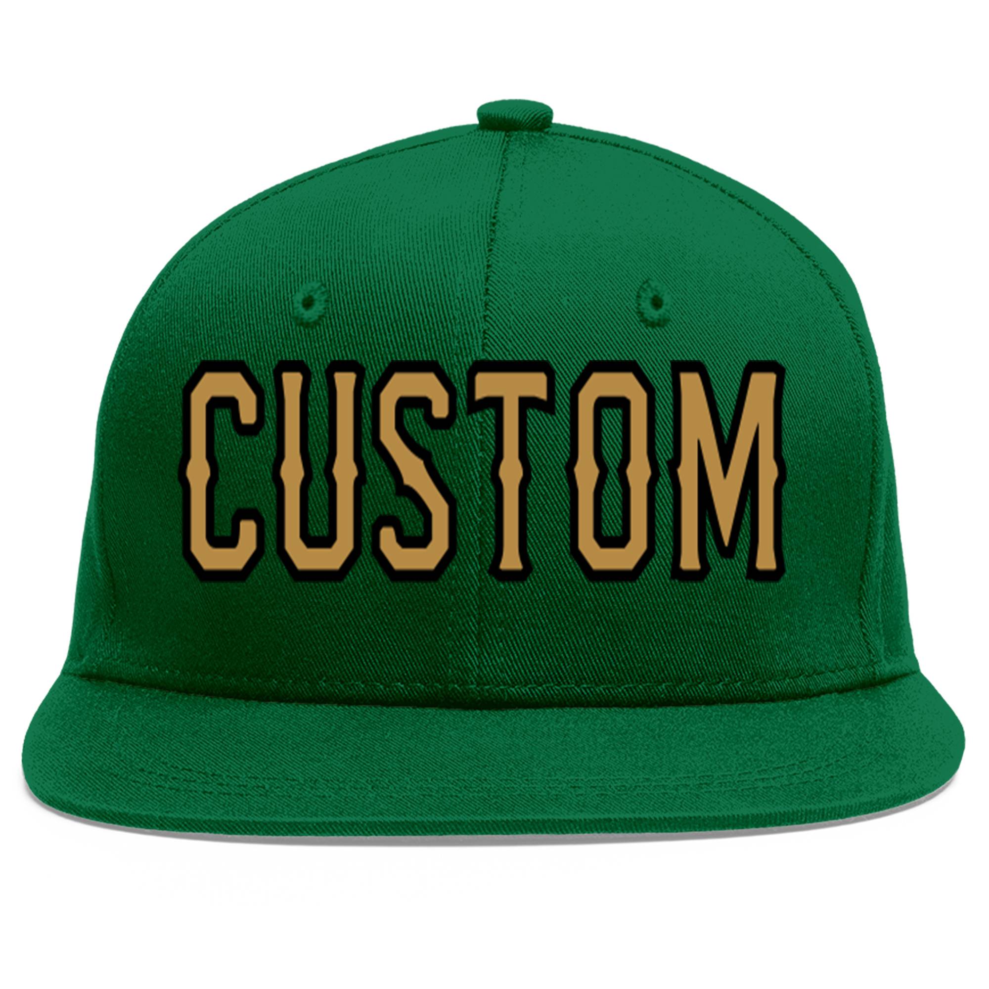 Custom Green Old Gold-Black Flat Eaves Sport Baseball Cap