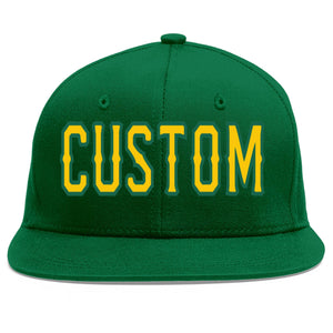 Custom Green Gold-Kelly Green Flat Eaves Sport Baseball Cap