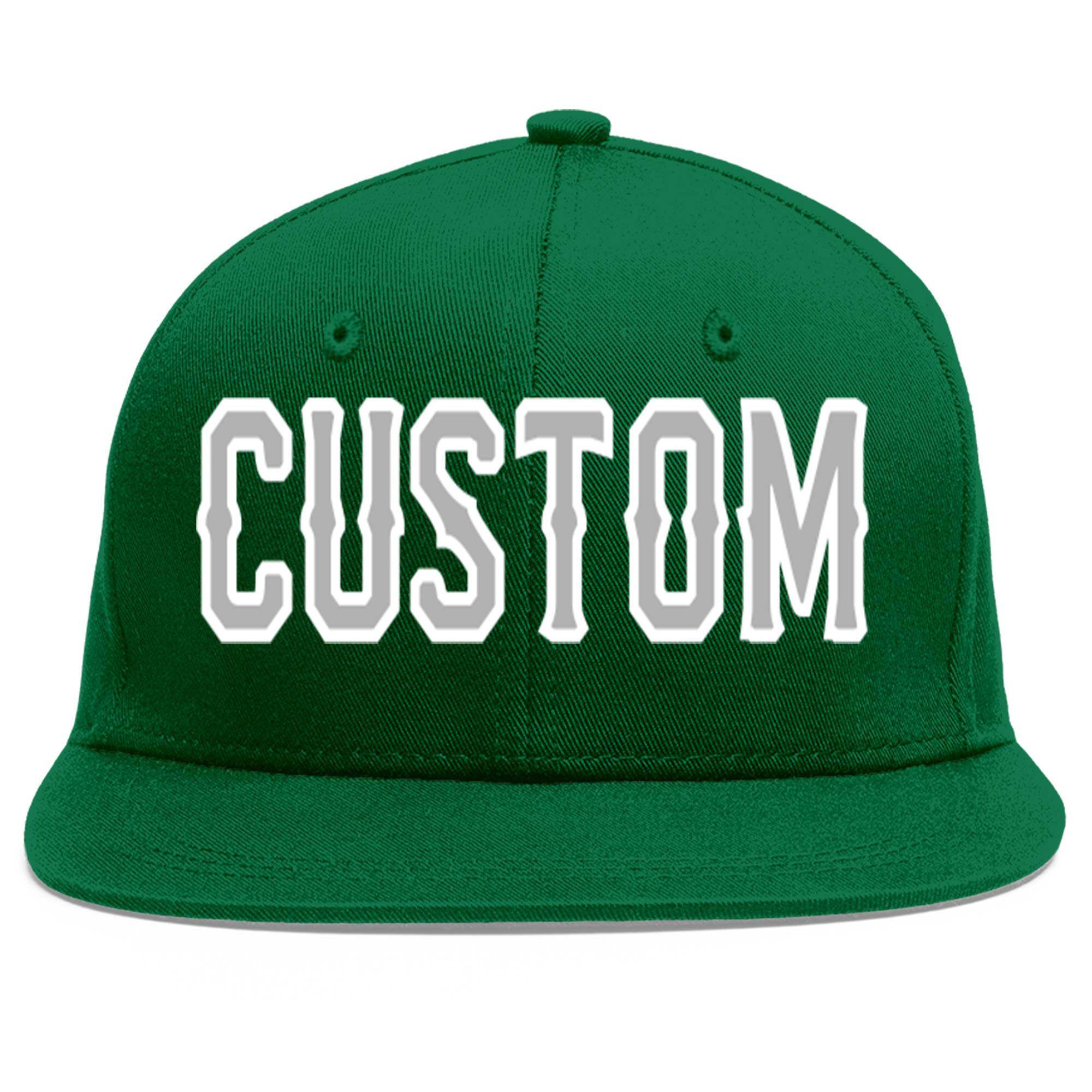 Custom Green Gray-White Flat Eaves Sport Baseball Cap