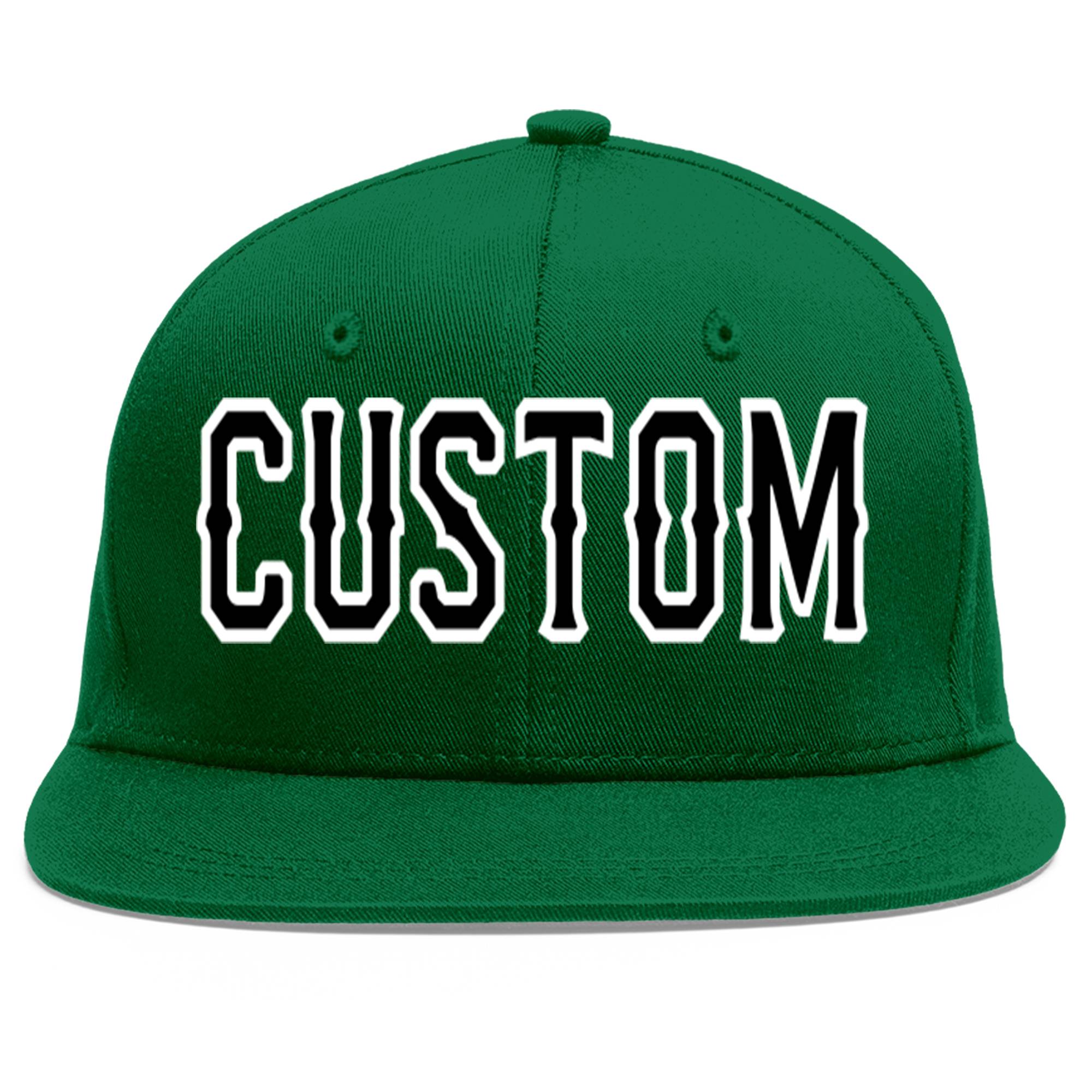 Custom Green Black-White Flat Eaves Sport Baseball Cap