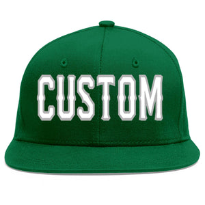 Custom Green White-Gray Flat Eaves Sport Baseball Cap