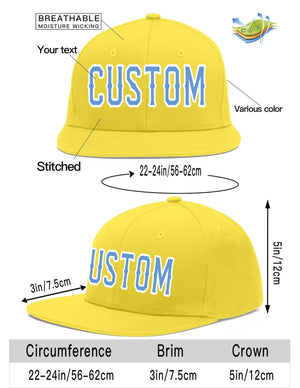 Custom Light Gold Light Blue-White Flat Eaves Sport Baseball Cap