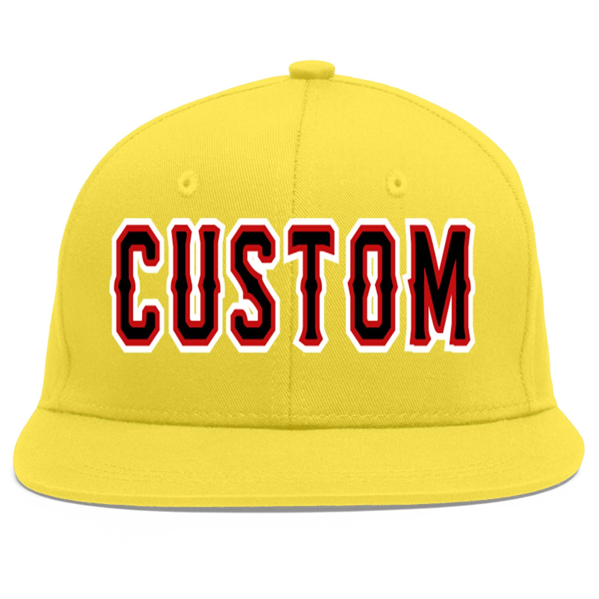 Custom Light Gold Black-Red Flat Eaves Sport Baseball Cap