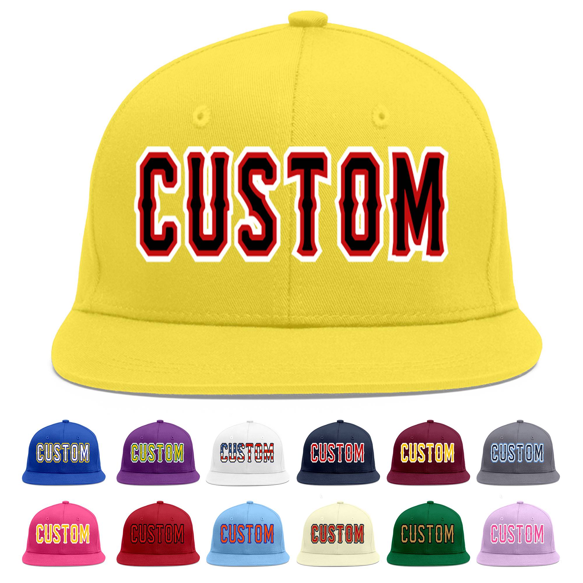 Custom Light Gold Black-Red Flat Eaves Sport Baseball Cap