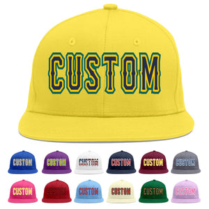 Custom Light Gold Navy-Gold Flat Eaves Sport Baseball Cap