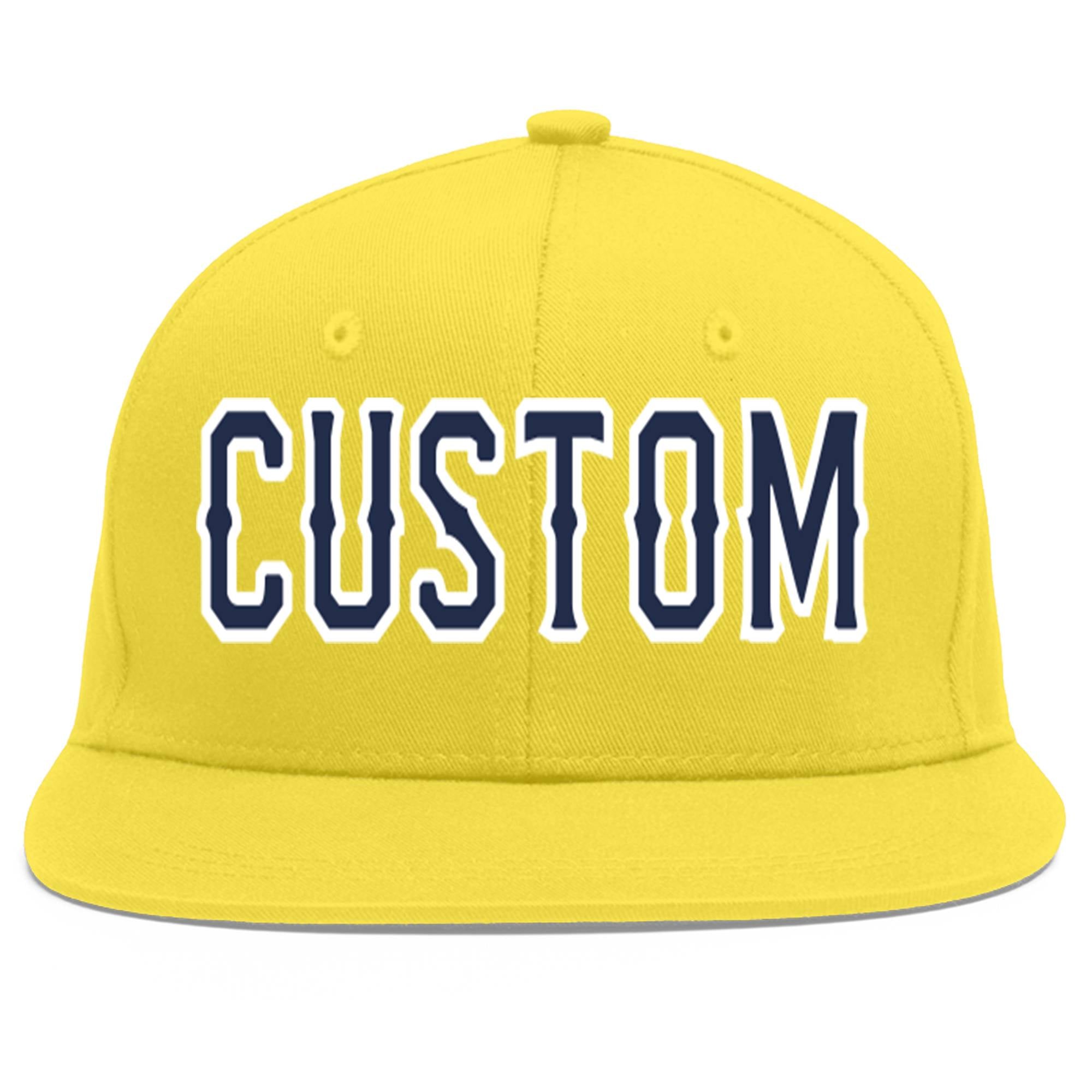 Custom Light Gold Navy-White Flat Eaves Sport Baseball Cap