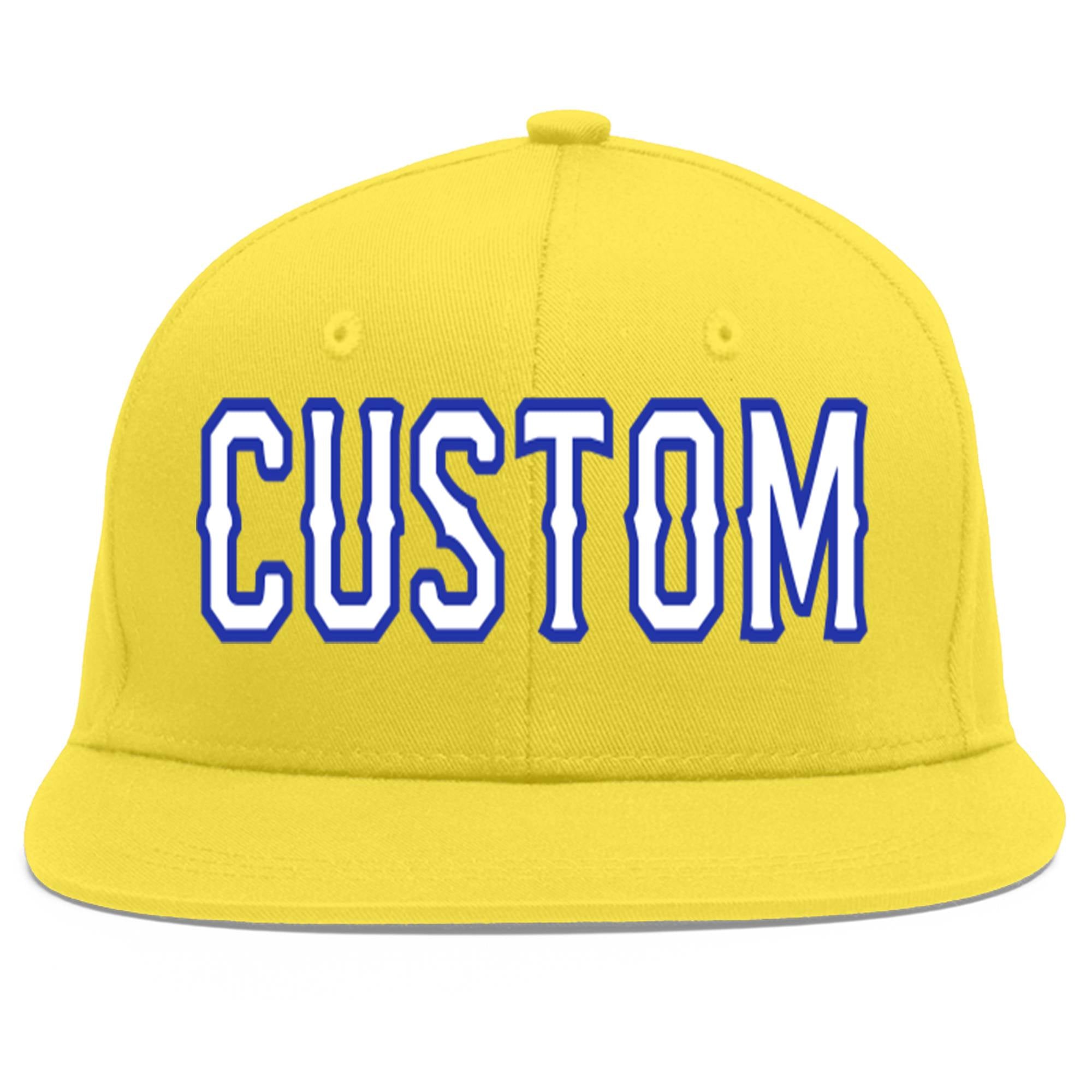 Custom Light Gold White-Royal Flat Eaves Sport Baseball Cap