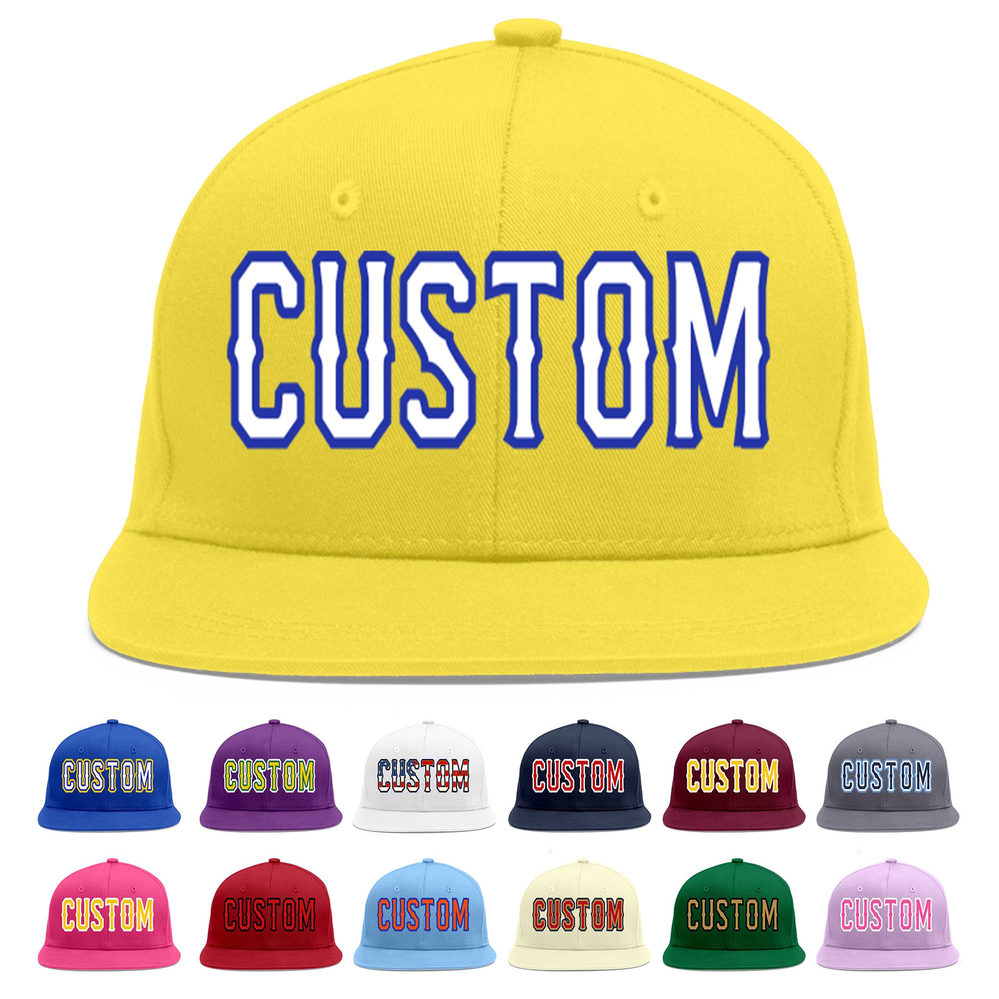 Custom Light Gold White-Royal Flat Eaves Sport Baseball Cap