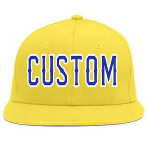 Custom Light Gold Royal-White Flat Eaves Sport Baseball Cap