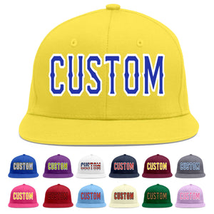 Custom Light Gold Royal-White Flat Eaves Sport Baseball Cap