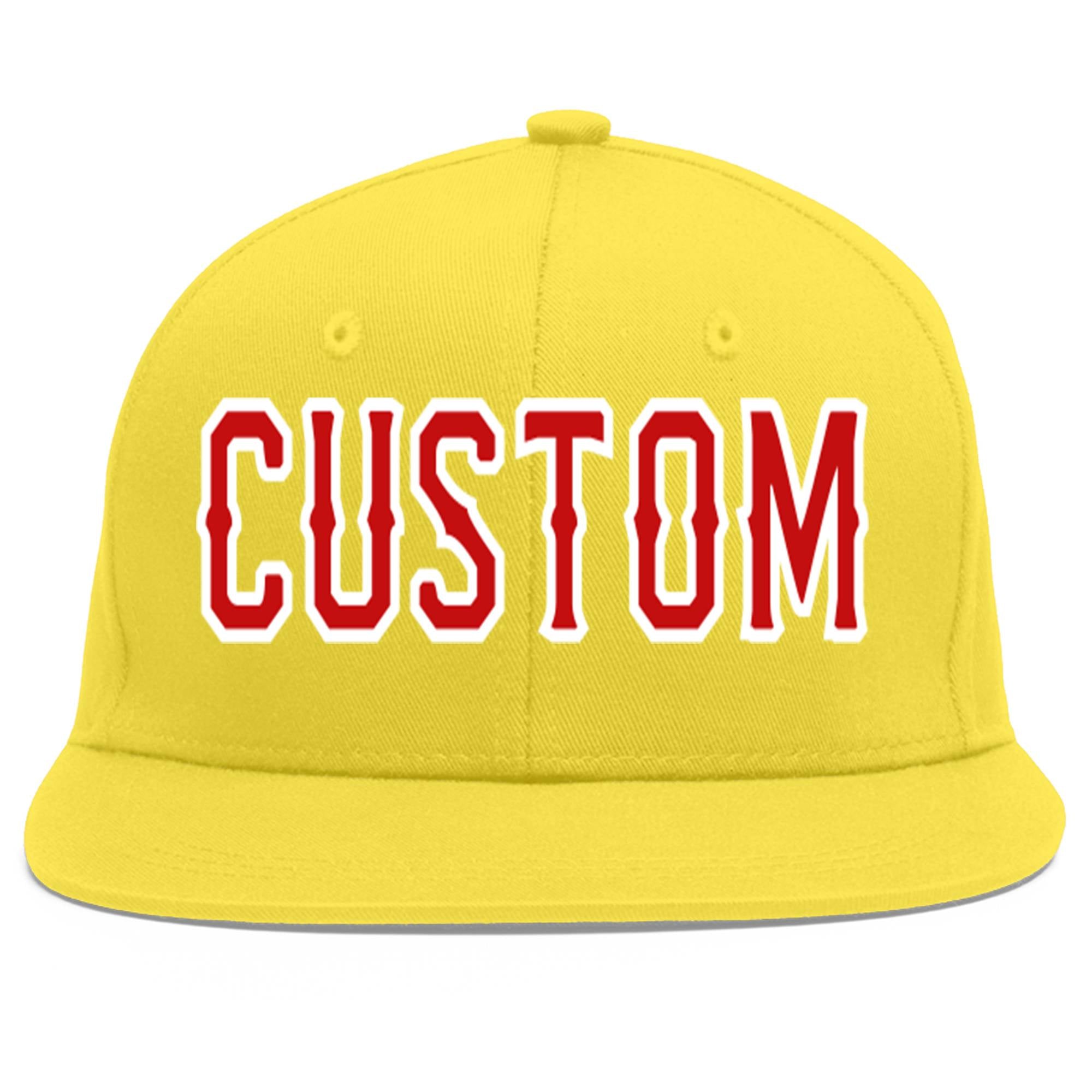 Custom Light Gold Red-White Flat Eaves Sport Baseball Cap