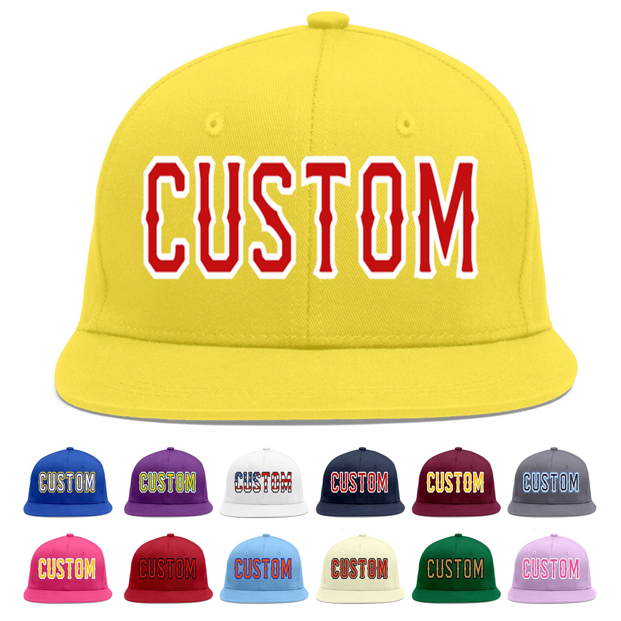 Custom Light Gold Red-White Flat Eaves Sport Baseball Cap