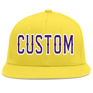 Casquette de baseball sport personnalisée or clair violet-blanc Flat Eaves