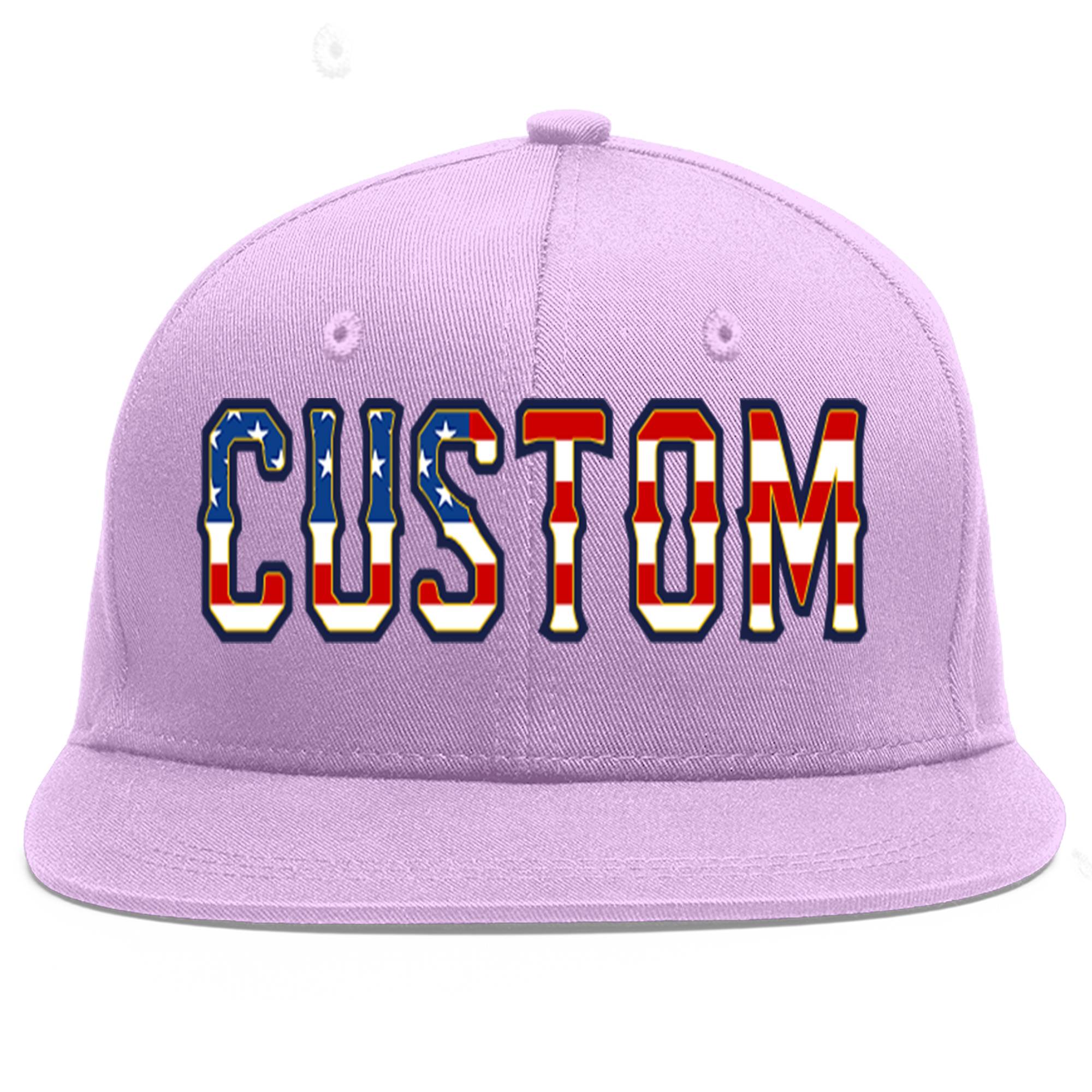 Casquette de baseball personnalisée avec drapeau américain, violet clair, vintage, or, avant-toit plat, sport