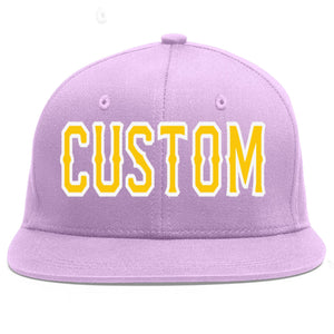 Casquette de baseball sport personnalisée violet clair or-blanc plat Eaves