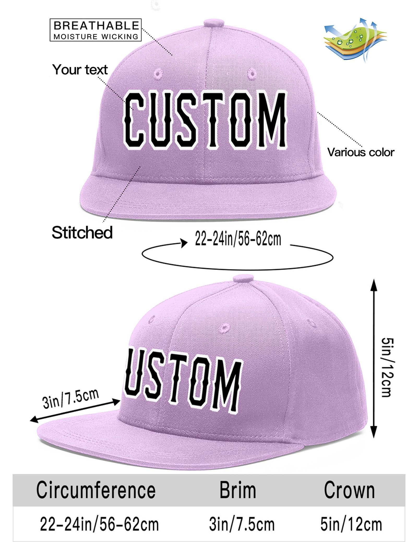 Custom Light Purple Black-White Flat Eaves Sport Baseball Cap