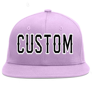 Custom Light Purple Black-White Flat Eaves Sport Baseball Cap