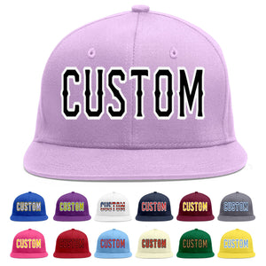 Custom Light Purple Black-White Flat Eaves Sport Baseball Cap