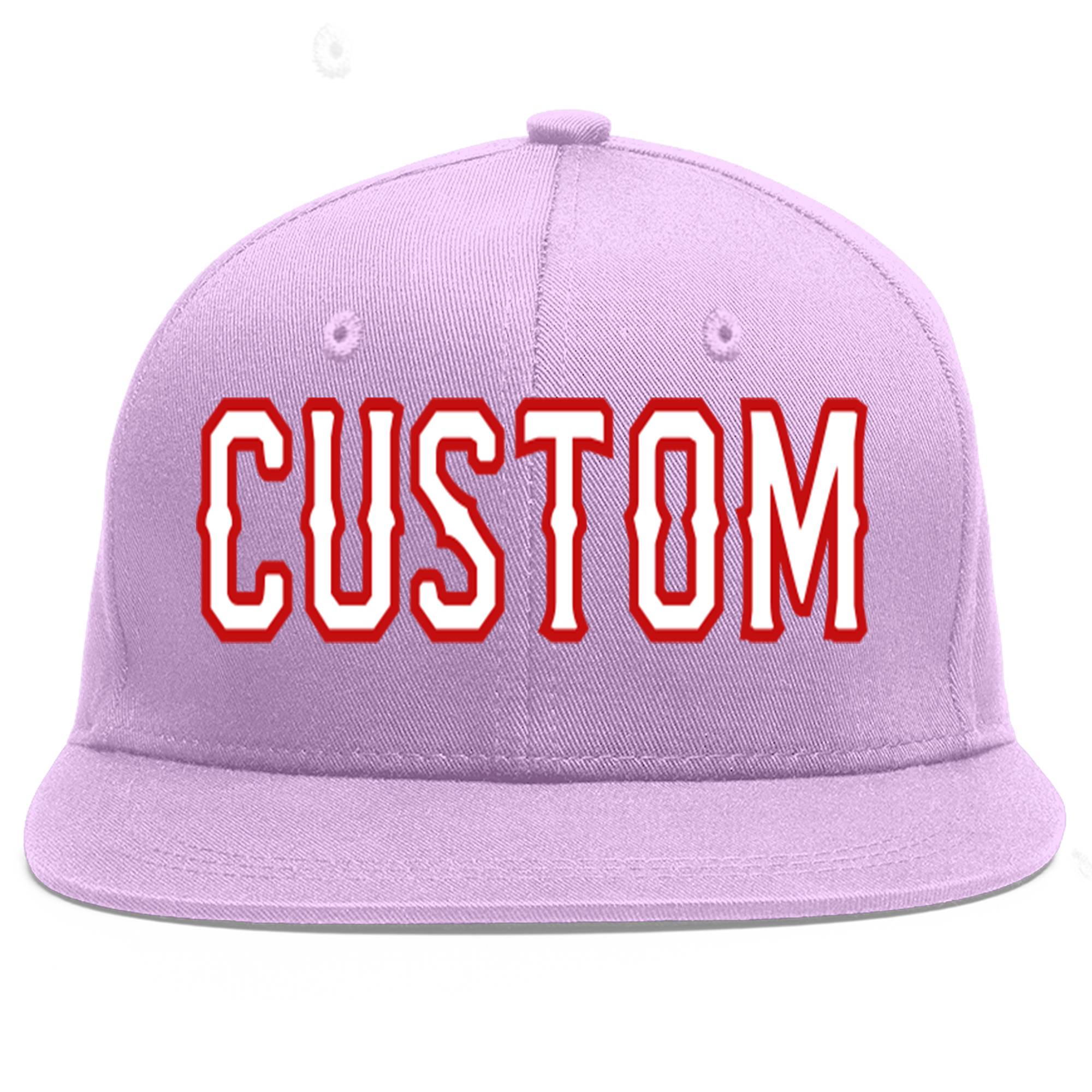 Custom Light Purple White-Red Flat Eaves Sport Baseball Cap