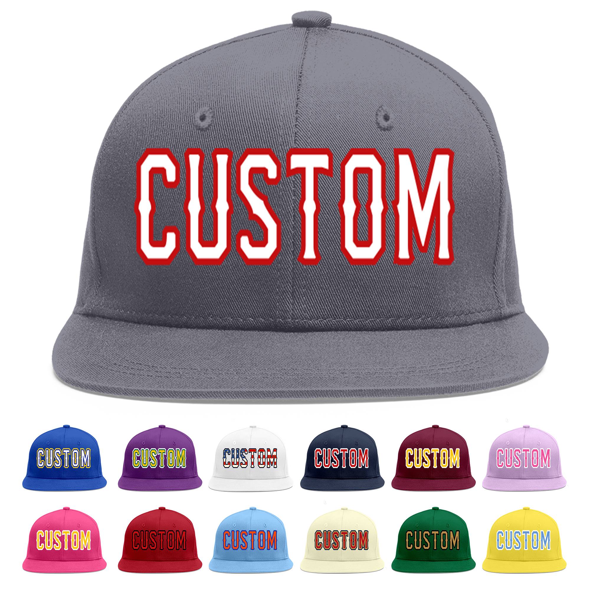 Custom Dark Gray White-Red Flat Eaves Sport Baseball Cap