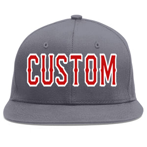 Custom Dark Gray Red-White Flat Eaves Sport Baseball Cap