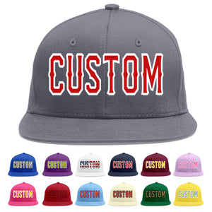 Custom Dark Gray Red-White Flat Eaves Sport Baseball Cap