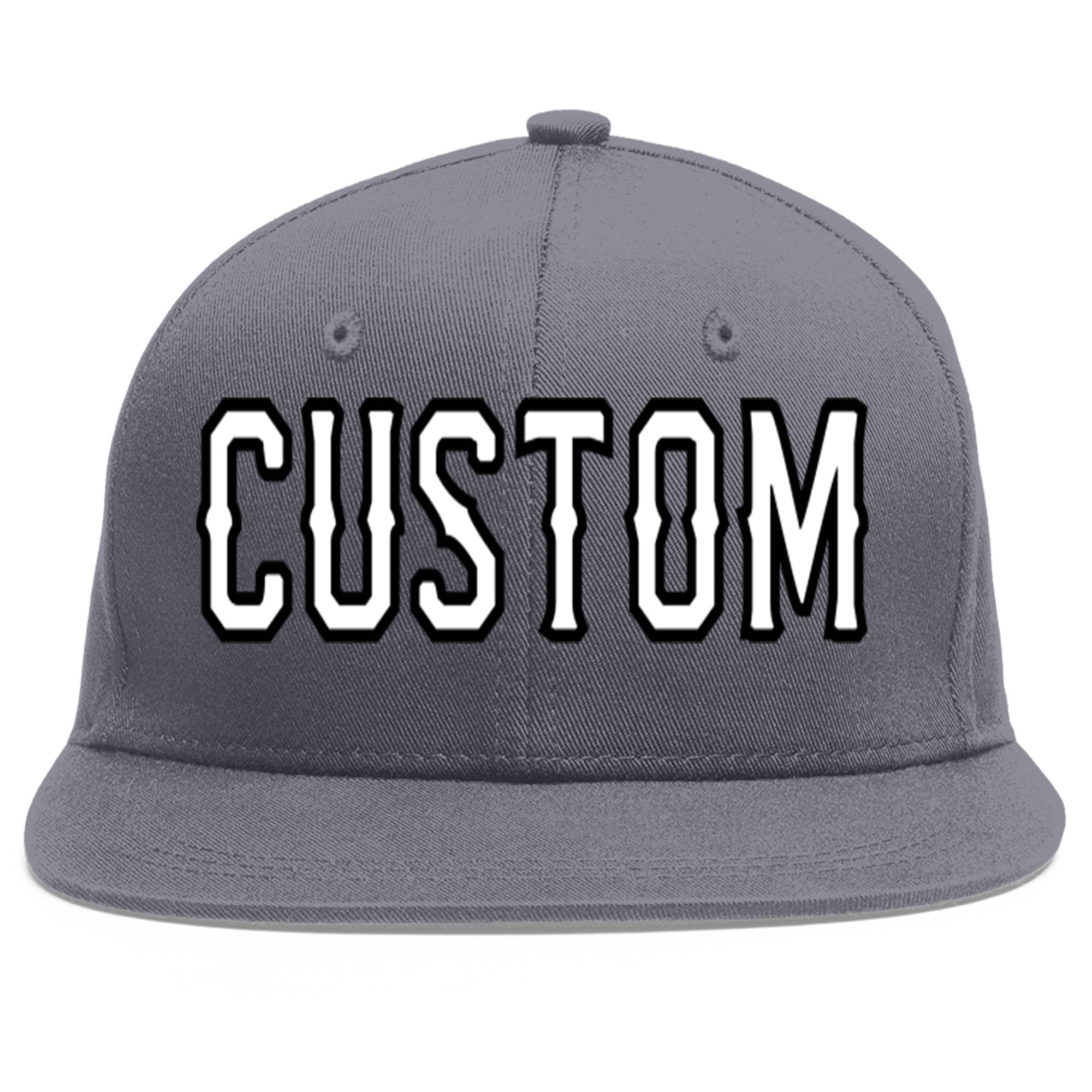 Custom Dark Gray White-Black Flat Eaves Sport Baseball Cap