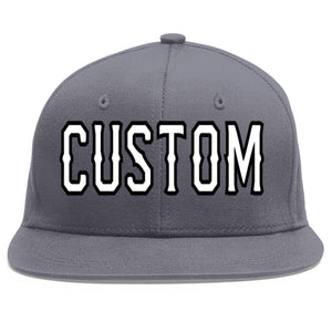 Custom Dark Gray White-Black Flat Eaves Sport Baseball Cap